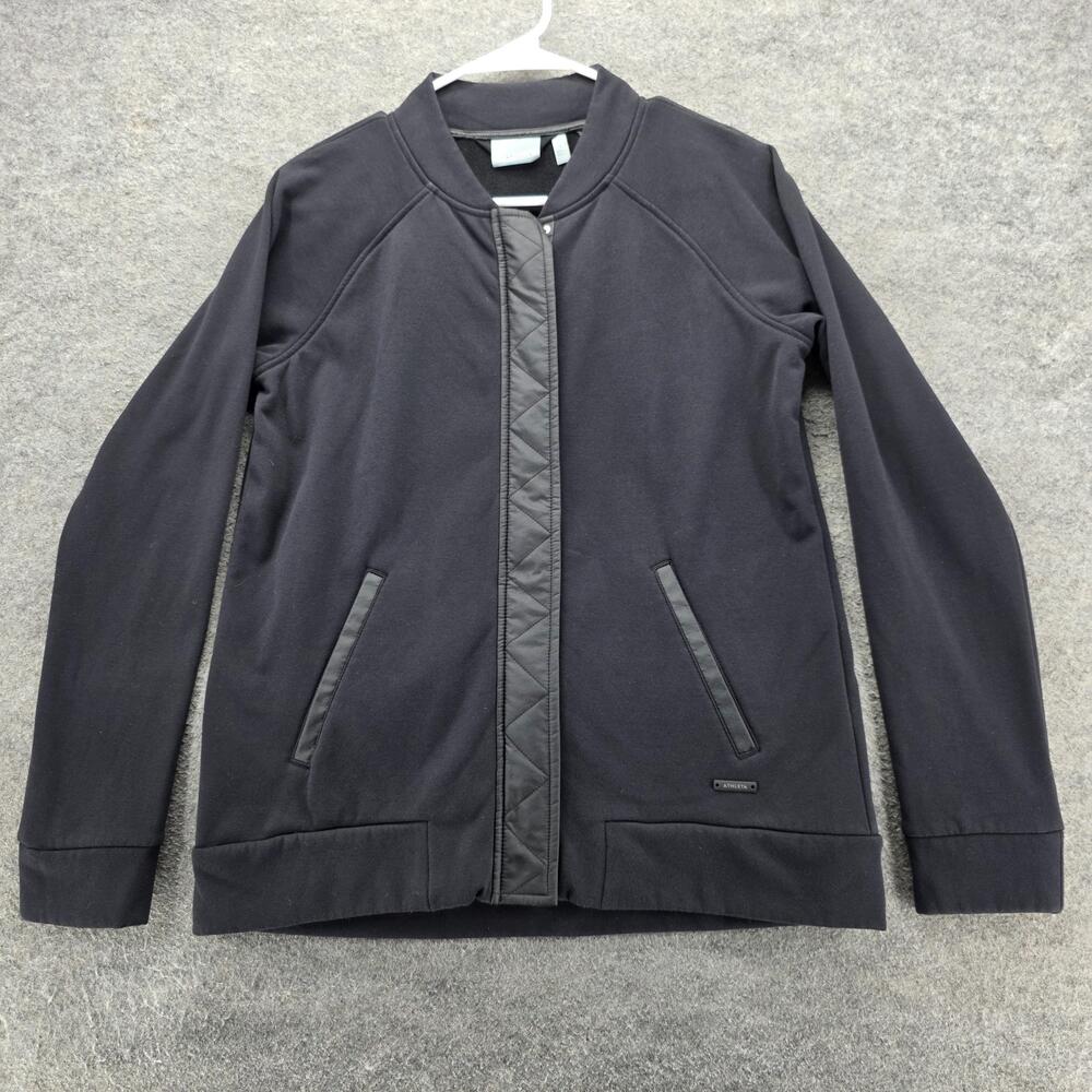 Athleta Jacket Womens Small Black Bomber Quilted Trim Full Zip Stretch Casual